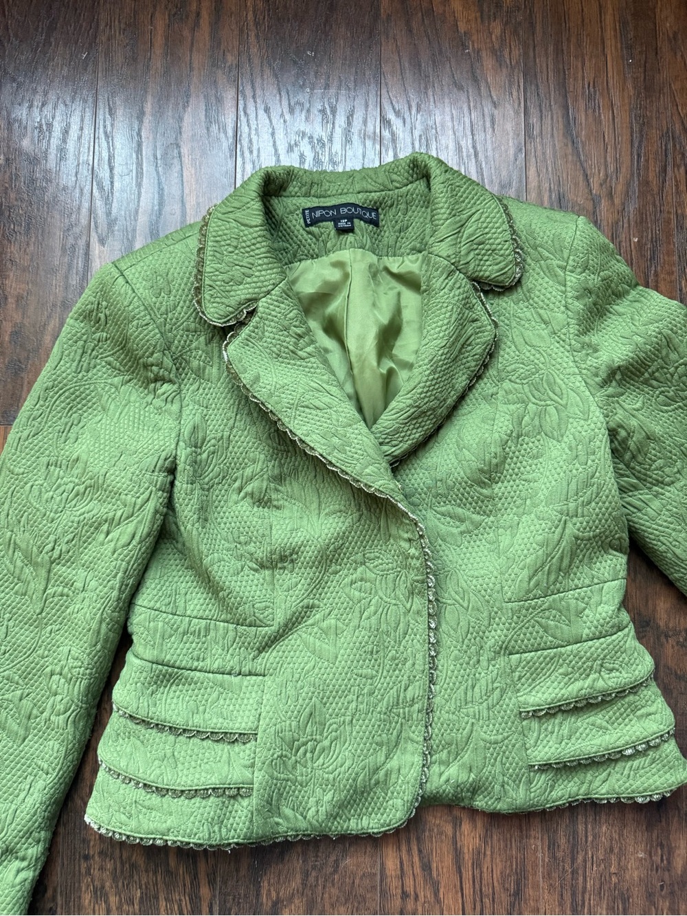 Nipon Boutique Light Green Quilted Floral Blazer